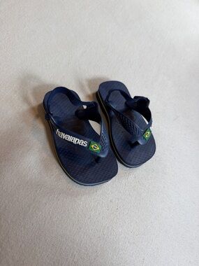 Havaianas Navy Blue Kids Flip Flops with Brazil Flag Accent